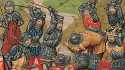 La batalla de Aljubarrota, en una ilustración contenida en Recueil des croniques et anchiennes istories de la Grant Bretaigne, obra de Jean de Wavrin (1479-80)