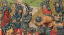 La batalla de Aljubarrota, en una ilustración contenida en Recueil des croniques et anchiennes istories de la Grant Bretaigne, obra de Jean de Wavrin (1479-80) La batalla de Aljubarrota, en una ilustración contenida en Recueil des croniques et anchiennes istories de la Grant Bretaigne, obra de Jean de Wavrin (1479-80)