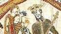 El rey inglés Eduardo III, el confesor, representado en el tapiz de Bayeux (Musée de la Tapisserie de Bayeux, Francia)