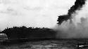 Explosión en el portaaviones norteamericano Lexington durante la batalla del Mar del Coral