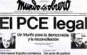 Portada de periódico sobre la legalización del Partido Comunista en España