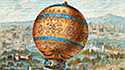 Postal francesa de finales del siglo XIX que reproduce el primer vuelo humano en un globo aerostático diseñado por los hermanos Montgolfier
