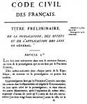 Primera página de la edición original del Código Civil Francés de 1804