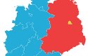 Alemania antes de la reunificación: República Federal Alemana (azul), República Democrática Alemana (rojo) y Berlín Occidental (amarillo)