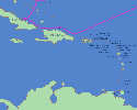 Ruta del primer viaje de Cristobal Colón por el mar Caribe en 1492